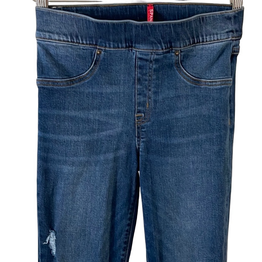 Spanx Distressed Pull On Stretch Denim Legging Jeans Medium Wash Size Small - Picture 4 of 15